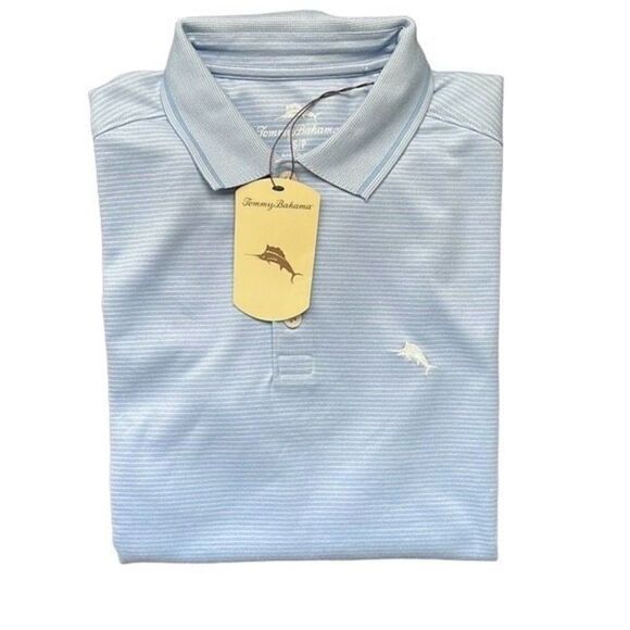 Tommy Bahama Mens Polo Shirt Short Sleeve Light‎ Blue Striped Size Small - Picture 2 of 6